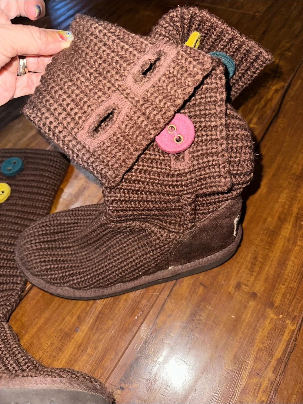 UGG Australia Candy II 1967 Brown Knit Rainbow Button Boots Girls Size 1